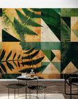 Papier Peint Moderne - Feuillage Tropical Géométrique