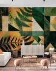 Papier Peint Moderne - Feuillage Tropical Géométrique