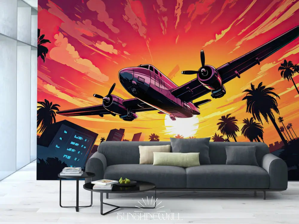 Papier Peint Rétro - Avion Et Bâtiments