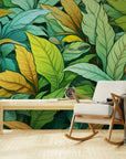 Papier Peint Rétro - Feuillage Vert
