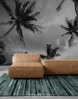 Papier Peint Tropical - Palmiers Jungle Noir Et Blanc