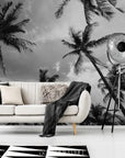 Papier Peint Tropical - Palmiers Jungle Noir Et Blanc