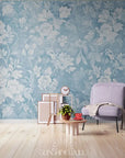 Papier Peint Vintage - Fleurs Bleues Classiques