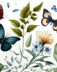 Papier peint floral - Ballet de papillons et fleurs