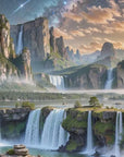 Papier peint paysage - Cascades sous un ciel étoilé
