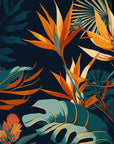 Papel tapiz tropical - Flores tropicales naranjas sobre fondo azul
