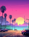 Papier peint rétro - Coucher de soleil en ville