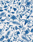 Papier peint floral - Fleurs bleues sur fond blanc