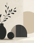 Papier peint art déco - Vase noir et formes géométriques beiges