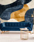 Papier Peint Abstrait - Art Contemporain Bleu et Doré