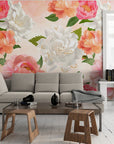 Papier peint floral - Jardin fleuri aux couleurs pastel