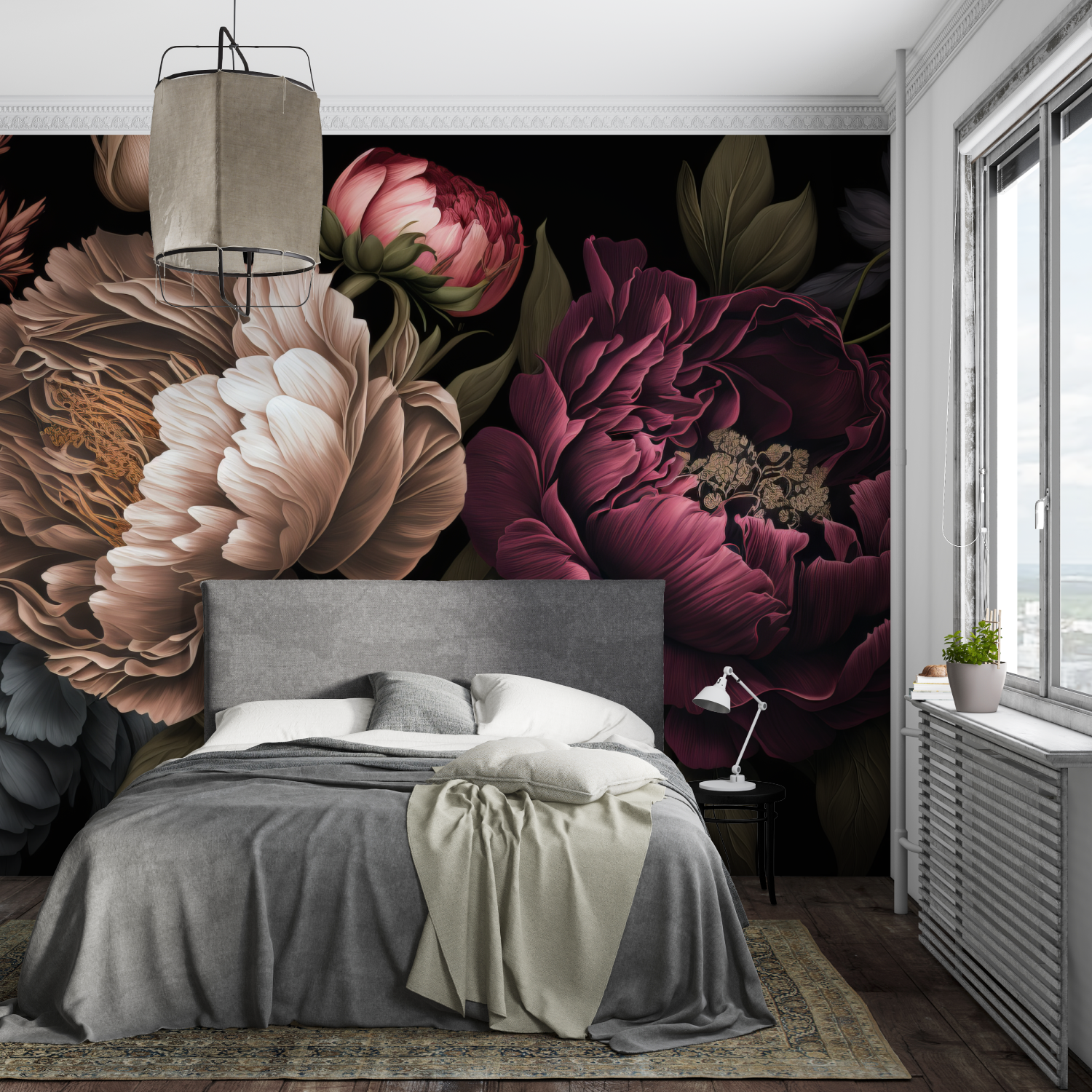 Floral Wallpaper - Elegant Peonies on Dark Background
