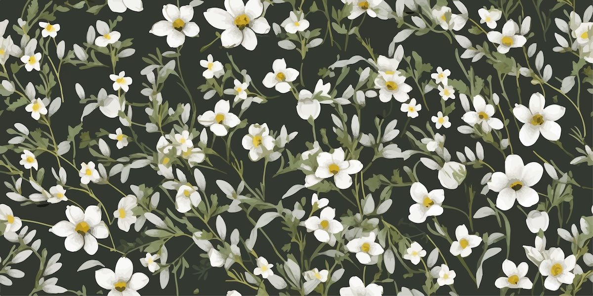Papier peint fleuri - petites fleurs champêtres sombres