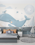Papier Peint Enfant - Baleine Bleue Heureuse