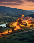 Wallpaper - Village on a Hilltop and Castle at Sunset