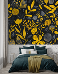 Floral Wallpaper - Lemon Yellow Flowers and Foliage
