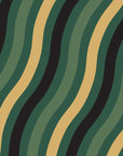Papier peint rétro - vagues géométriques vert forêt
