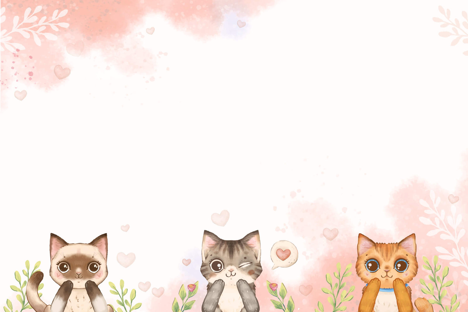 Kids' Wallpaper - Trio of Cute Cats on a Pink Background