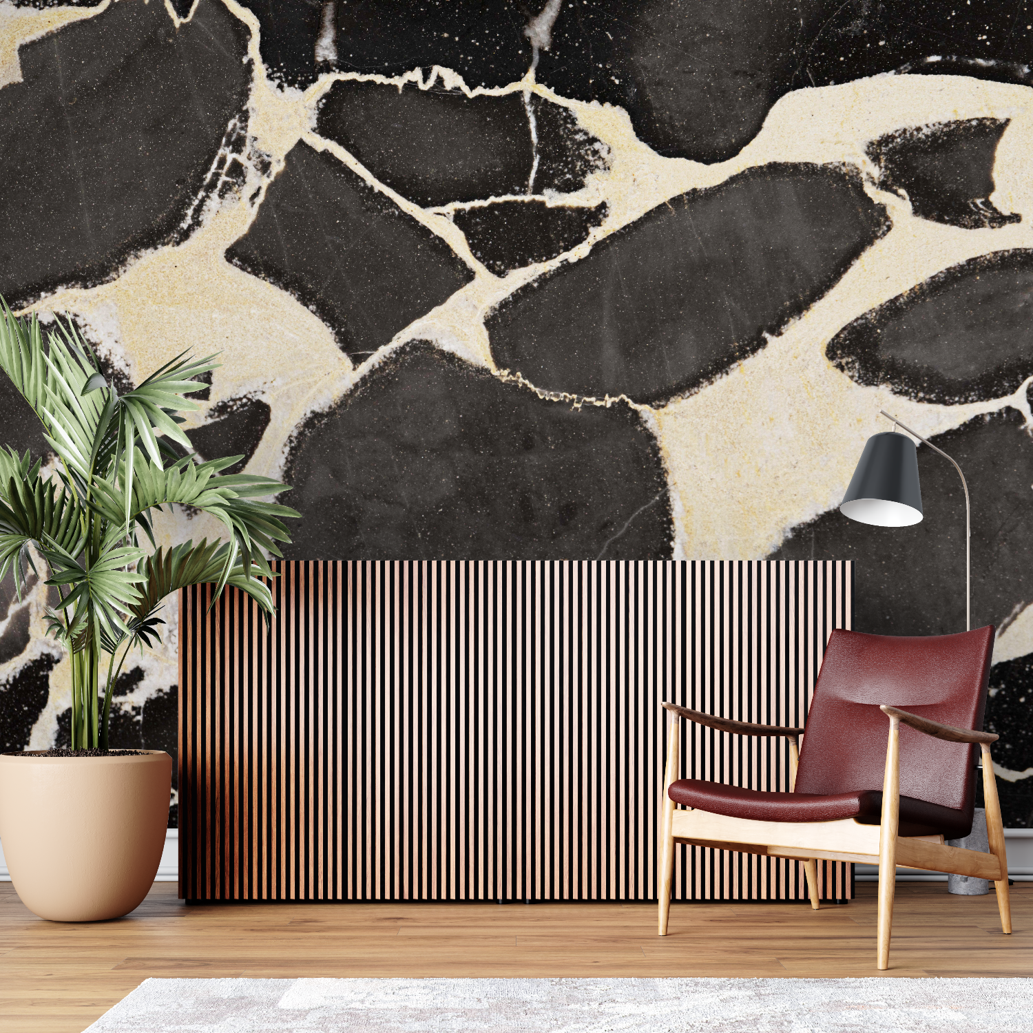 Papier Peint Pierre - Marbre Noir Craquelé
