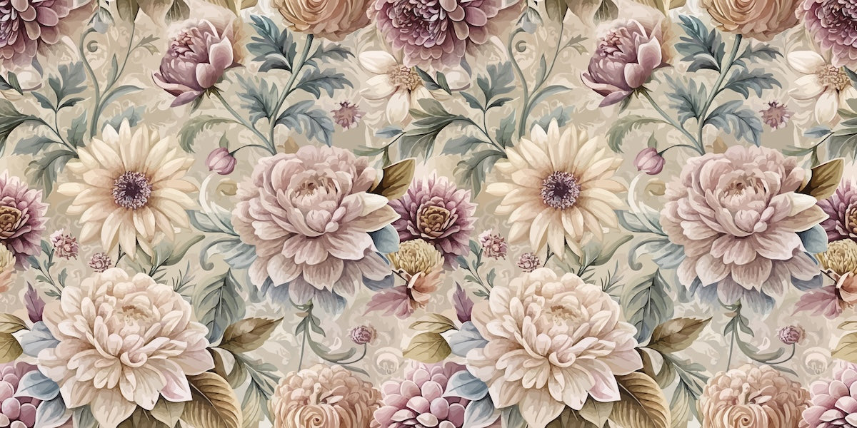 Papier peint fleuri - dahlia d'antan rétro