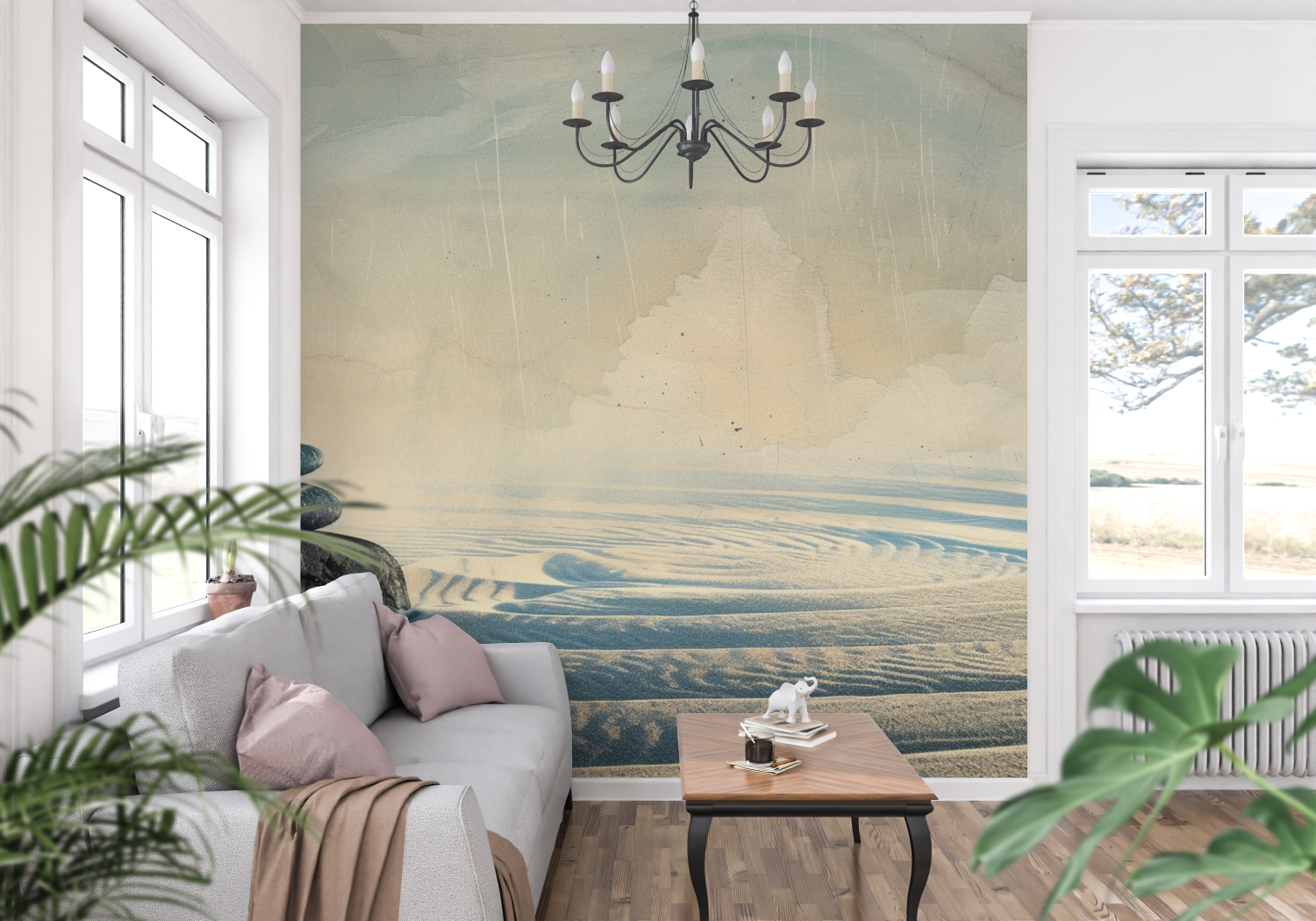 Papier Peint Japonais - Sérénité Zen et Galets en Bord de Mer