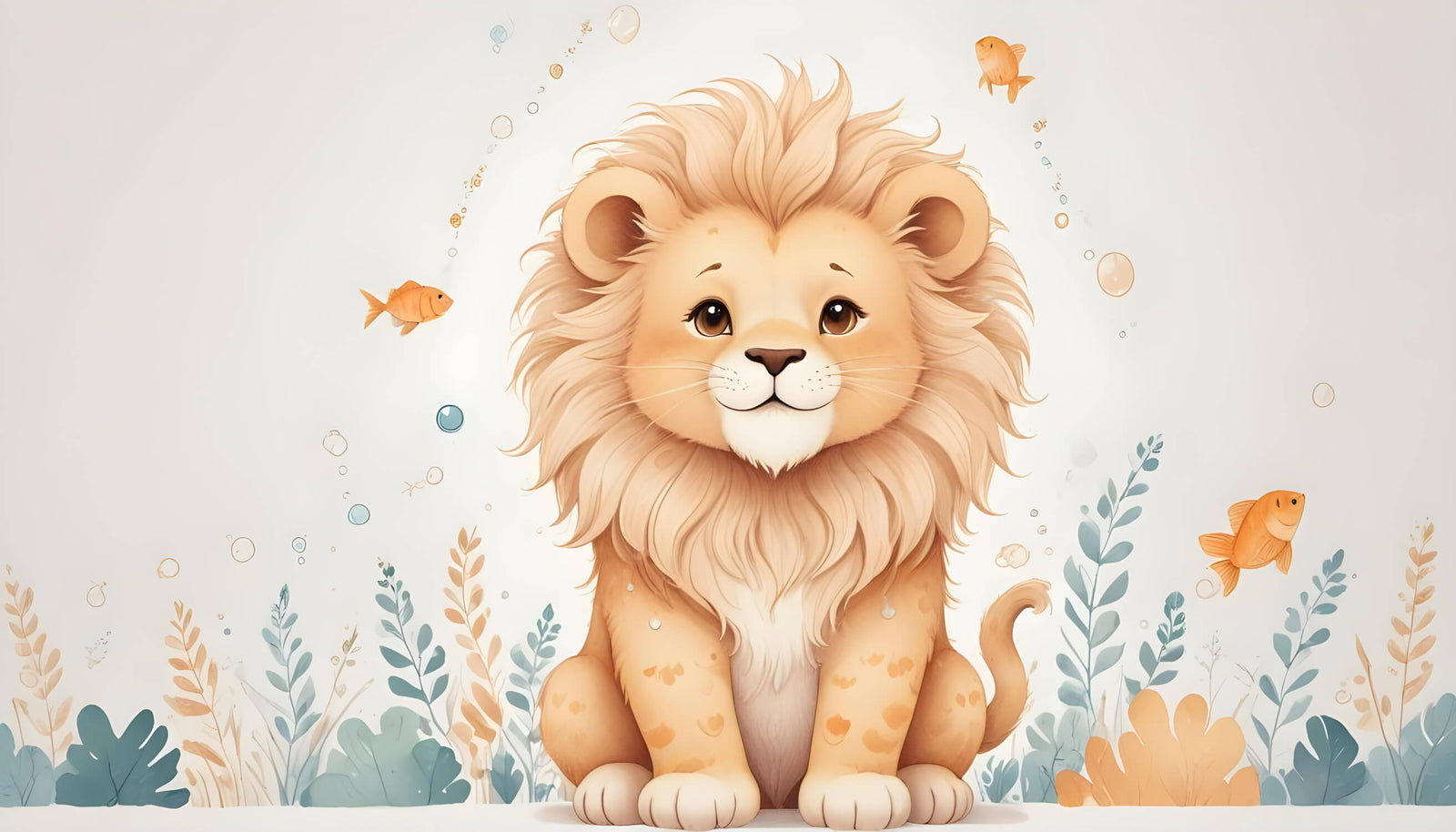 Children's Wallpaper - Cute Lion Cub in the Savannah