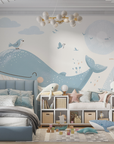 Papier Peint Enfant - Baleine Bleue Heureuse