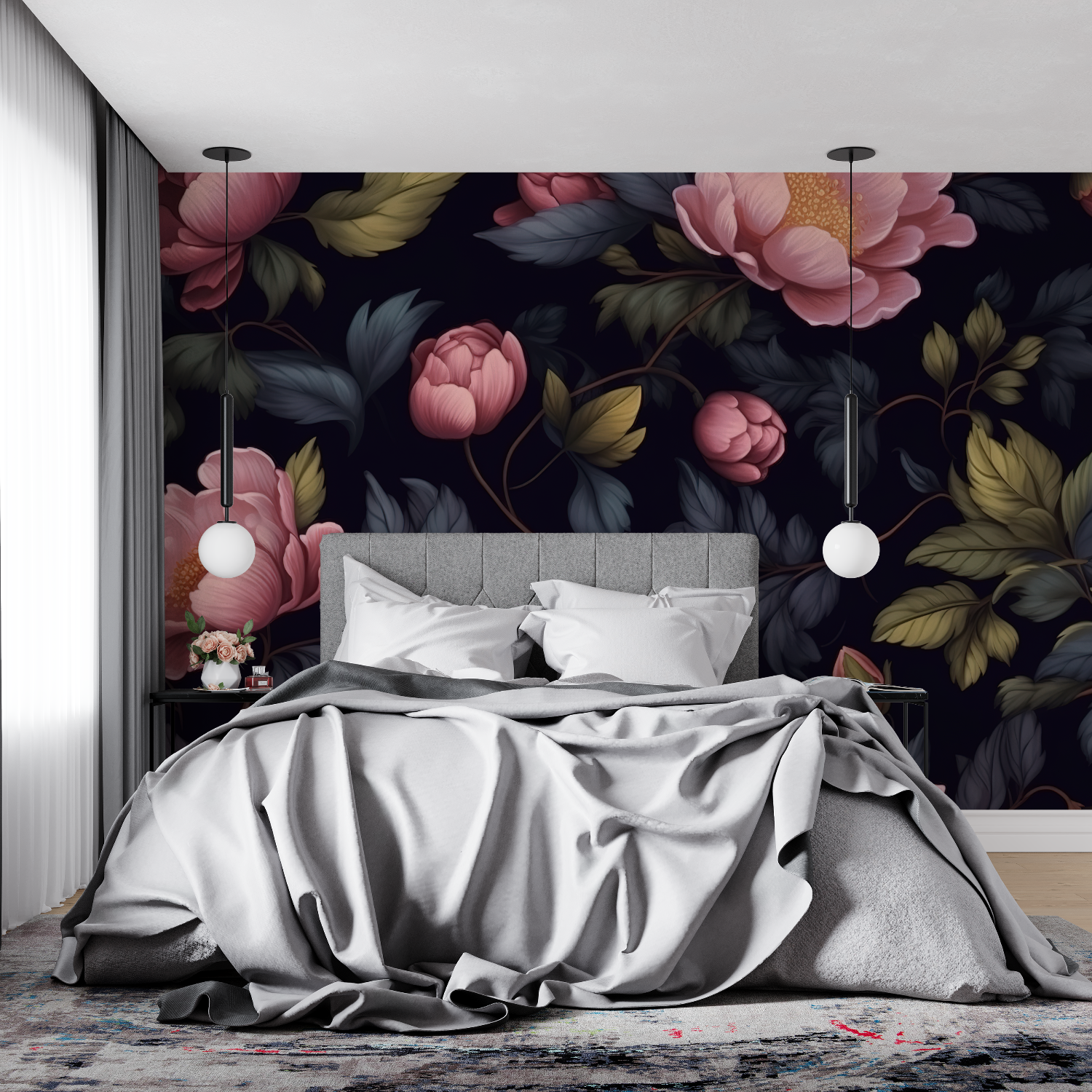 Floral Wallpaper on a Black Background