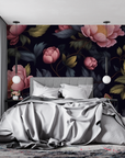 Floral Wallpaper - Mauve Rose Garden on Black Background
