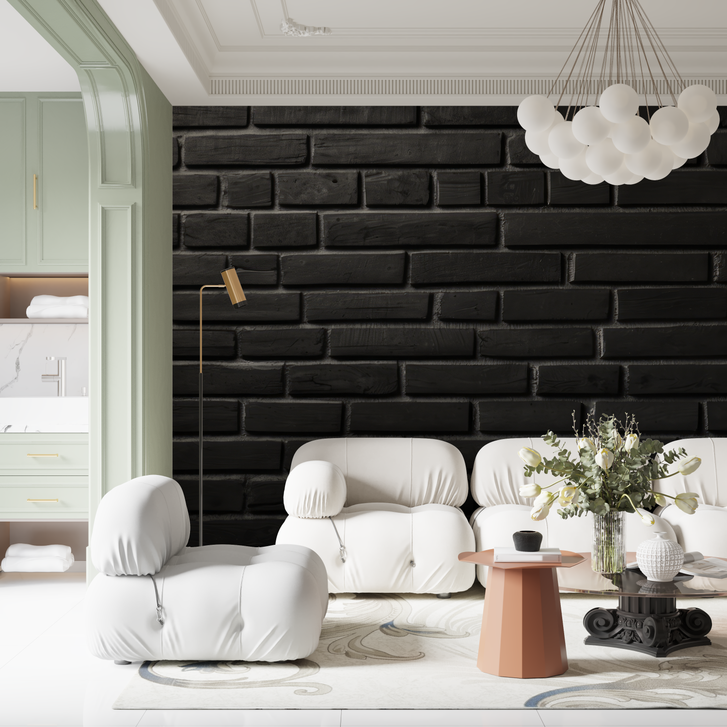 Papier Peint Pierre - Mur de Briques Noir Charbon