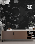 Floral Wallpaper - White Flowers on a Contrasting Black Background