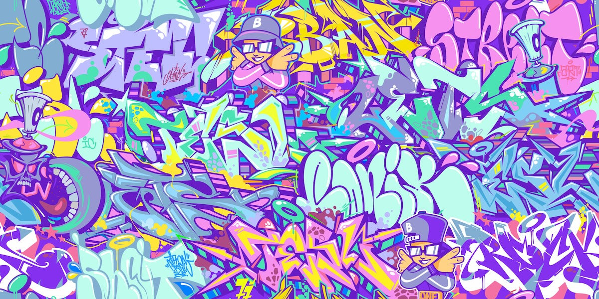Papier peint graffiti - lettrages graphiques violets