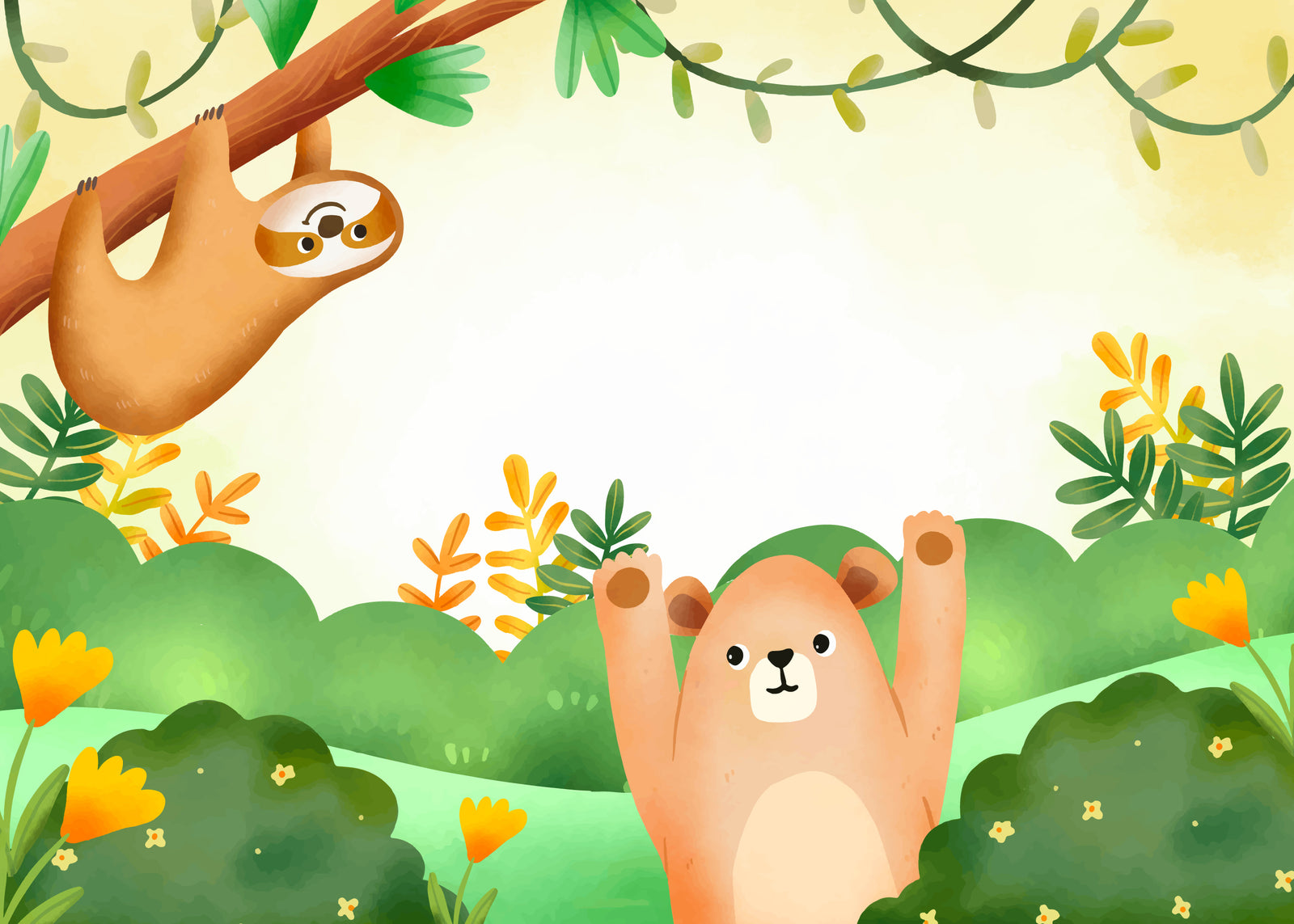 Children's wallpaper – Cute bears and sloths