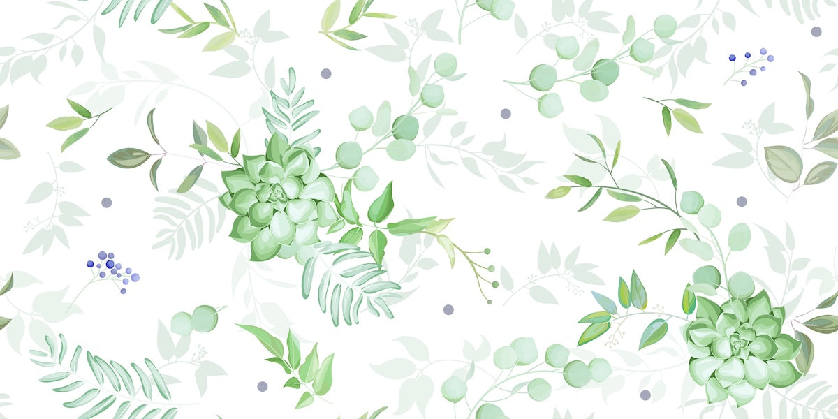 Papier peint fleuri - feuillage léger vert
