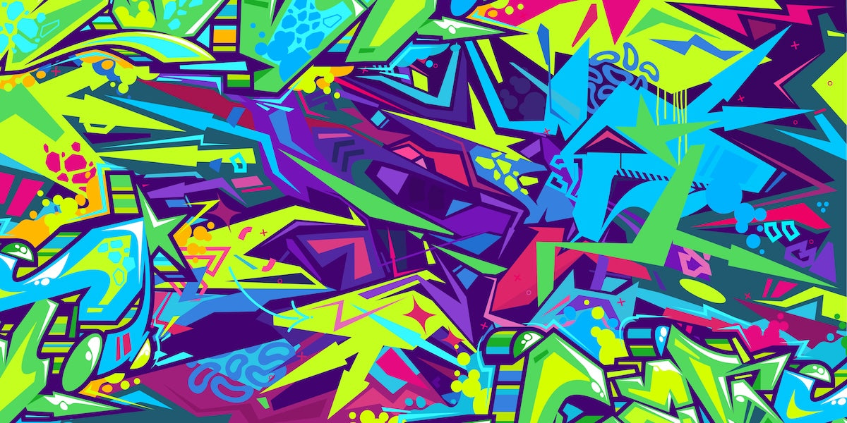 Papier peint graffiti - lettrages urbains bleu et vert