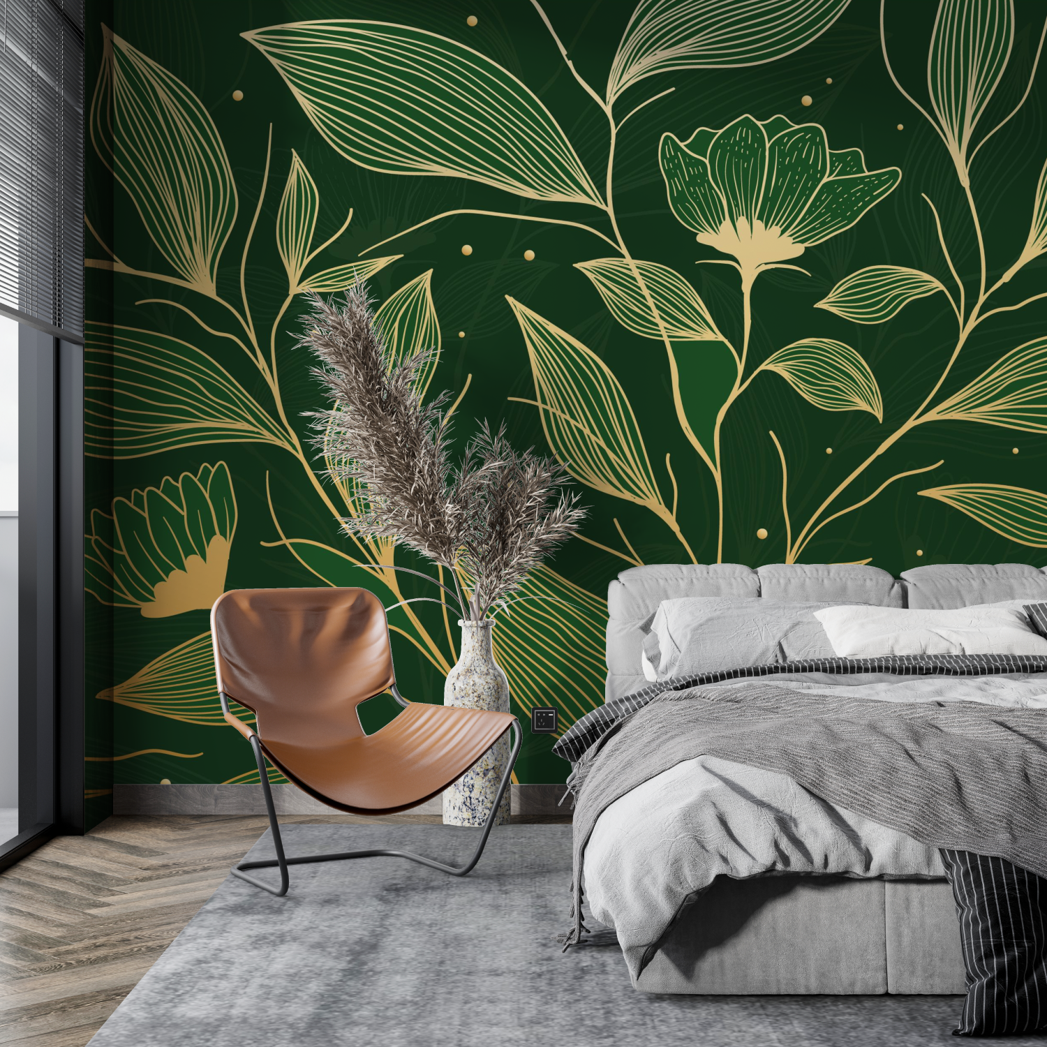 Foliage Wallpaper - Golden Plant Elegance