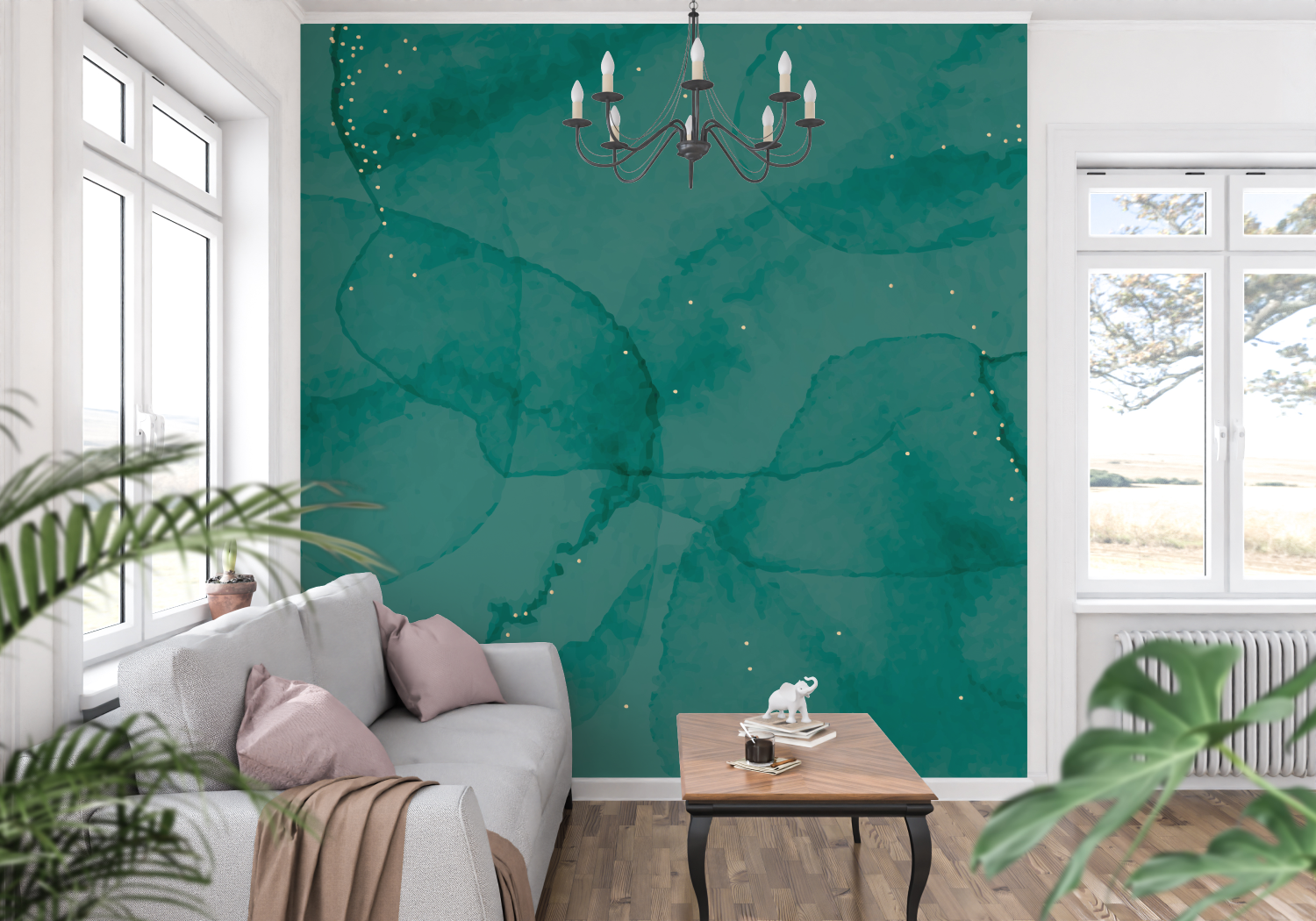 Abstract Wallpaper - Watercolor Texture and Golden Dots