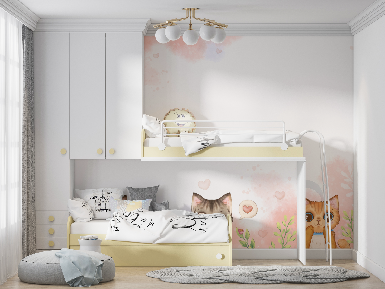 Kids' Wallpaper - Trio of Cute Cats on a Pink Background