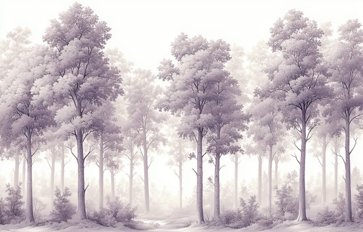 Wald-Tapete - Violette Bäume im Nebel