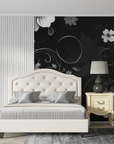 Floral Wallpaper - White Flowers on a Contrasting Black Background