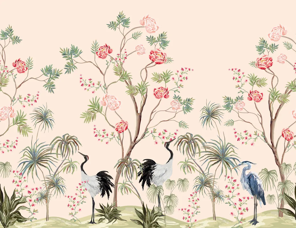 Japanese Wallpaper - Cranes and Peonies