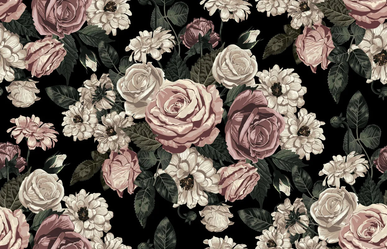 Floral Wallpaper - Vintage Roses and Daisies