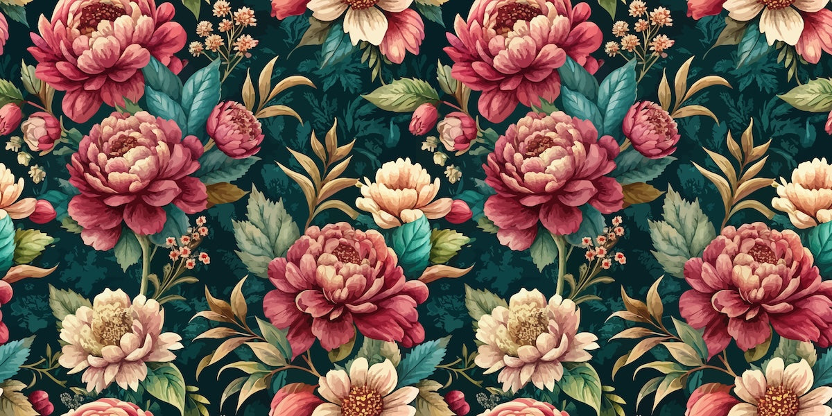 Papier peint fleuri - tapisserie pivoines sombres