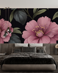 Floral Wallpaper - Large Pink Peonies on Black Background