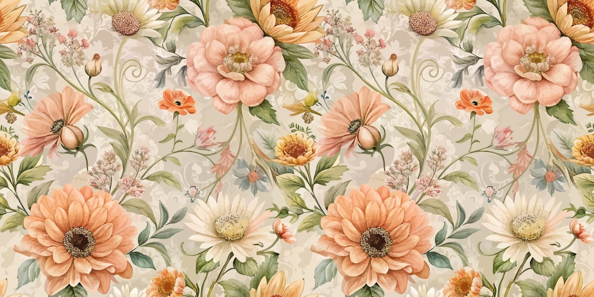 Papier peint fleuri - motif vintage de pivoines saumon