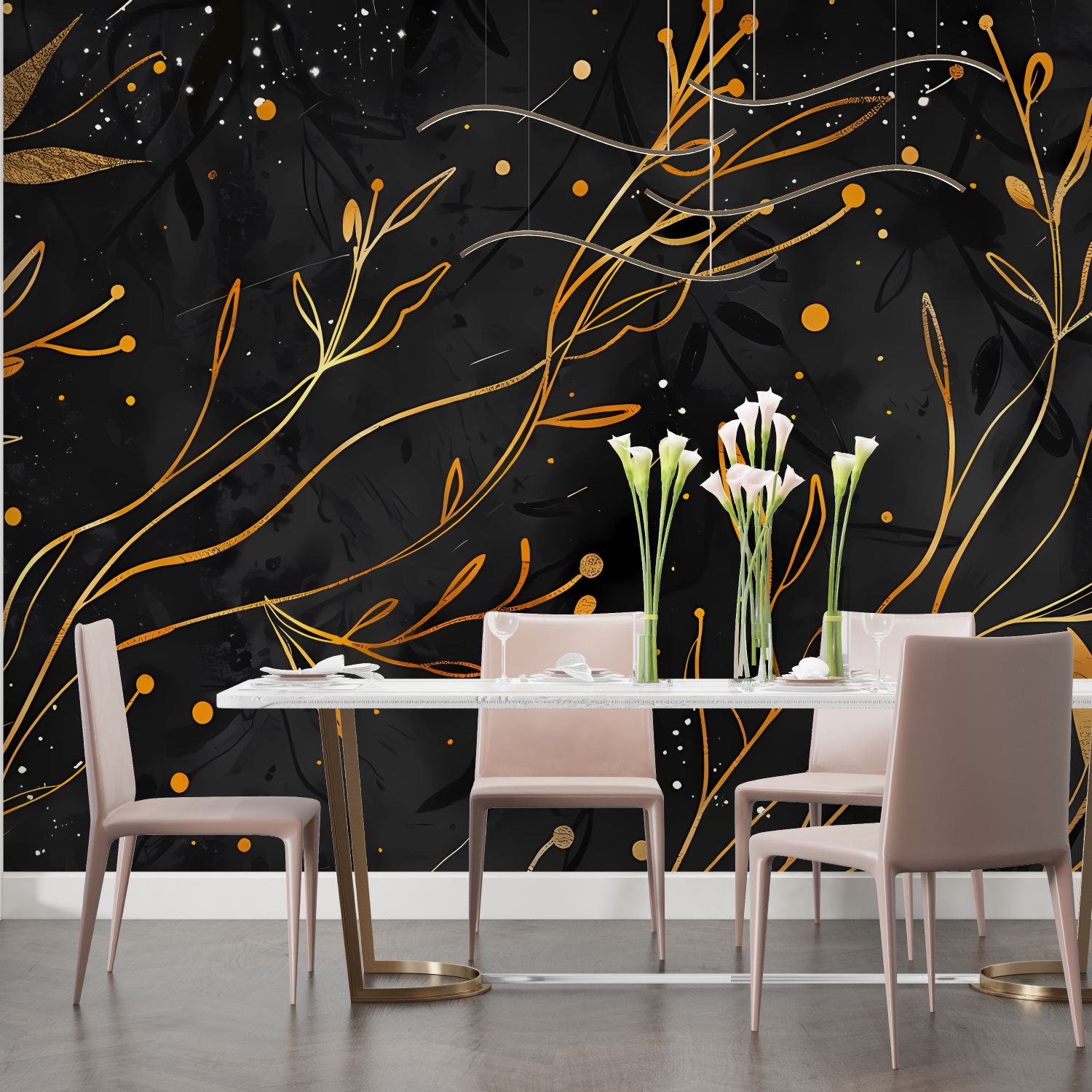 Foliage Wallpaper - Golden Branches in Motion