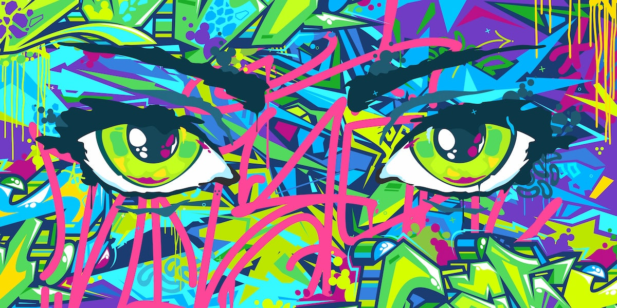 Papier peint graffiti - regard coloré style pop art