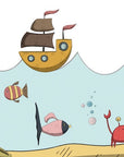 Papier peint enfants - petits bateaux et poissons sous la mer