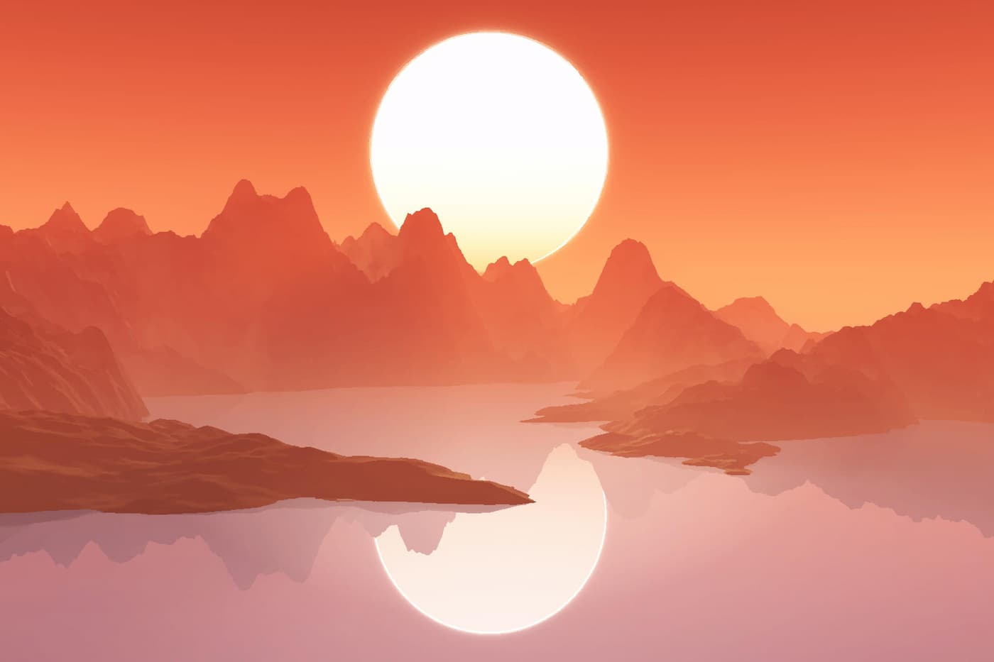 Papier Peint Montagne - Soleil Rougeoyant