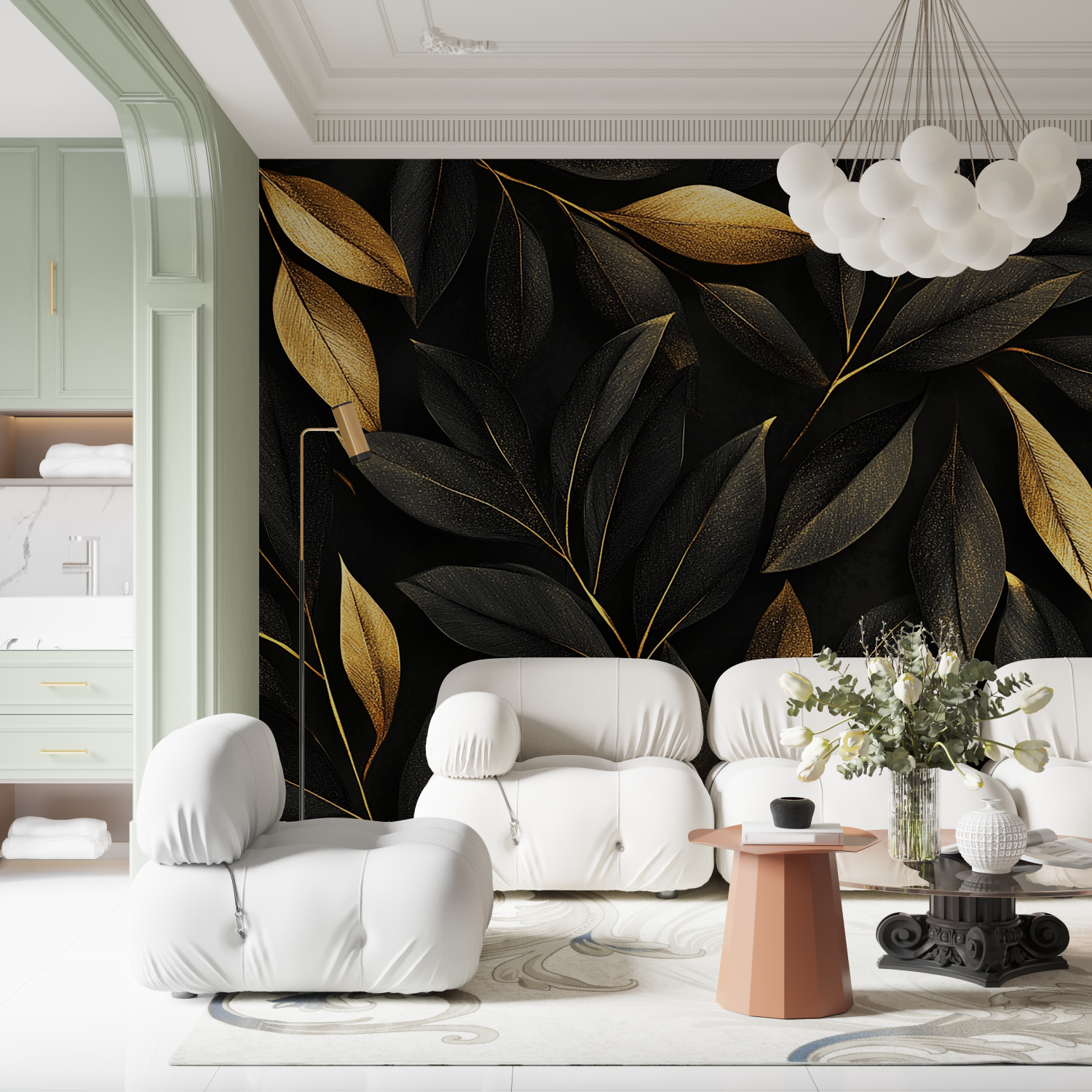 Foliage Wallpaper - Gold Flakes on Black